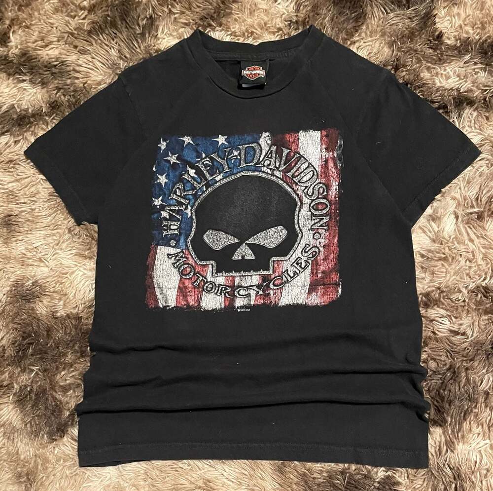 Harley-Davidson Low Country Charleston S.C. American Flag Skull T-Shirt